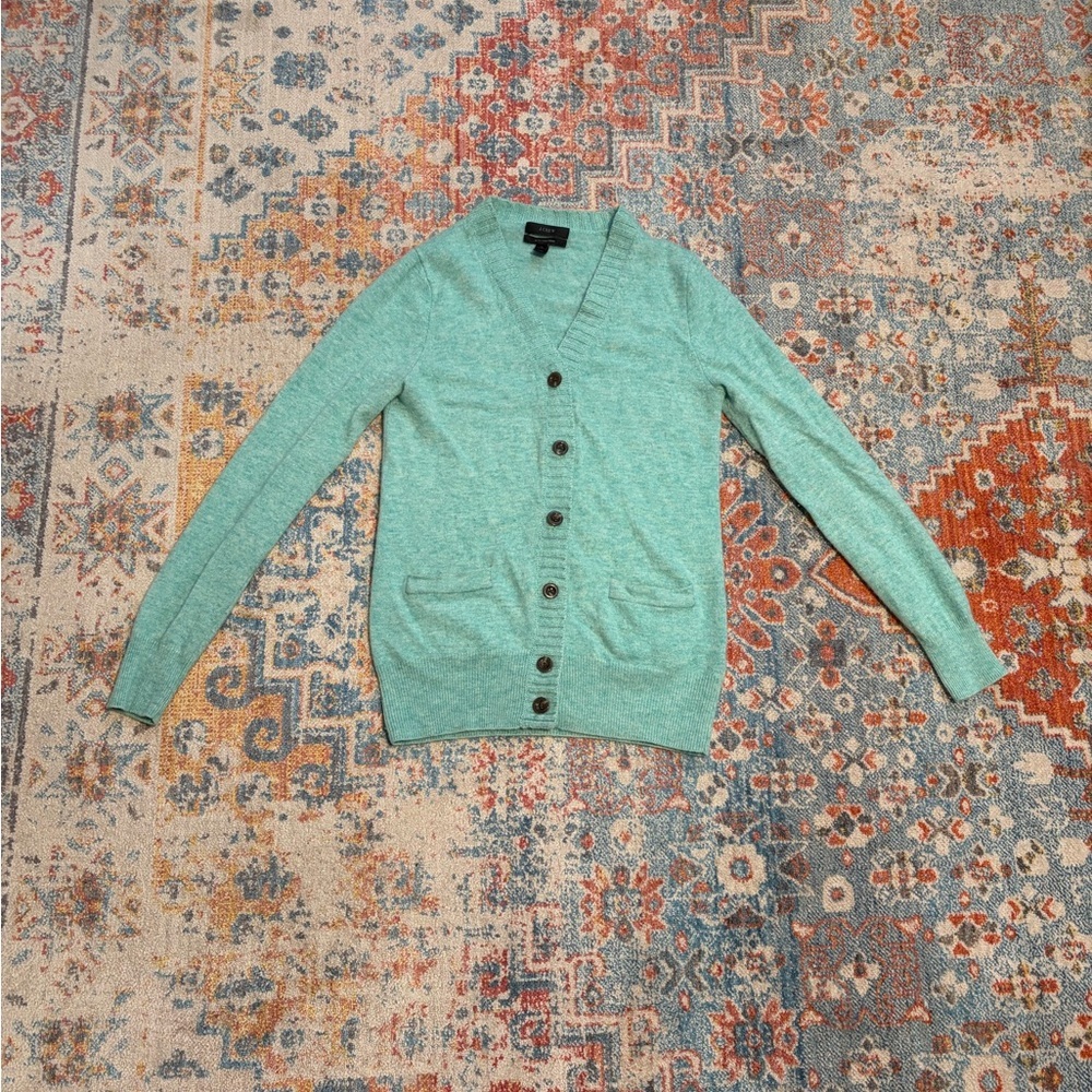 Jcrew cashmere-wool mint green v-neck cardigan